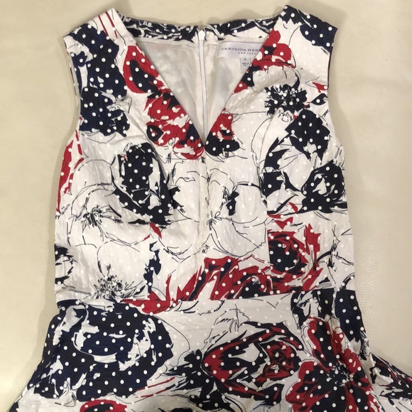 Carolina Herrera White with red/navy floral print dress - Picture 2 of 8
